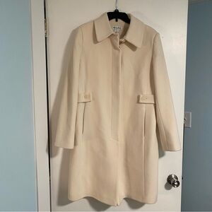 VTG Preston&York Long Ivory/Cream 100% Wool Coat Sz 14 Long Winter Overcoat Clas